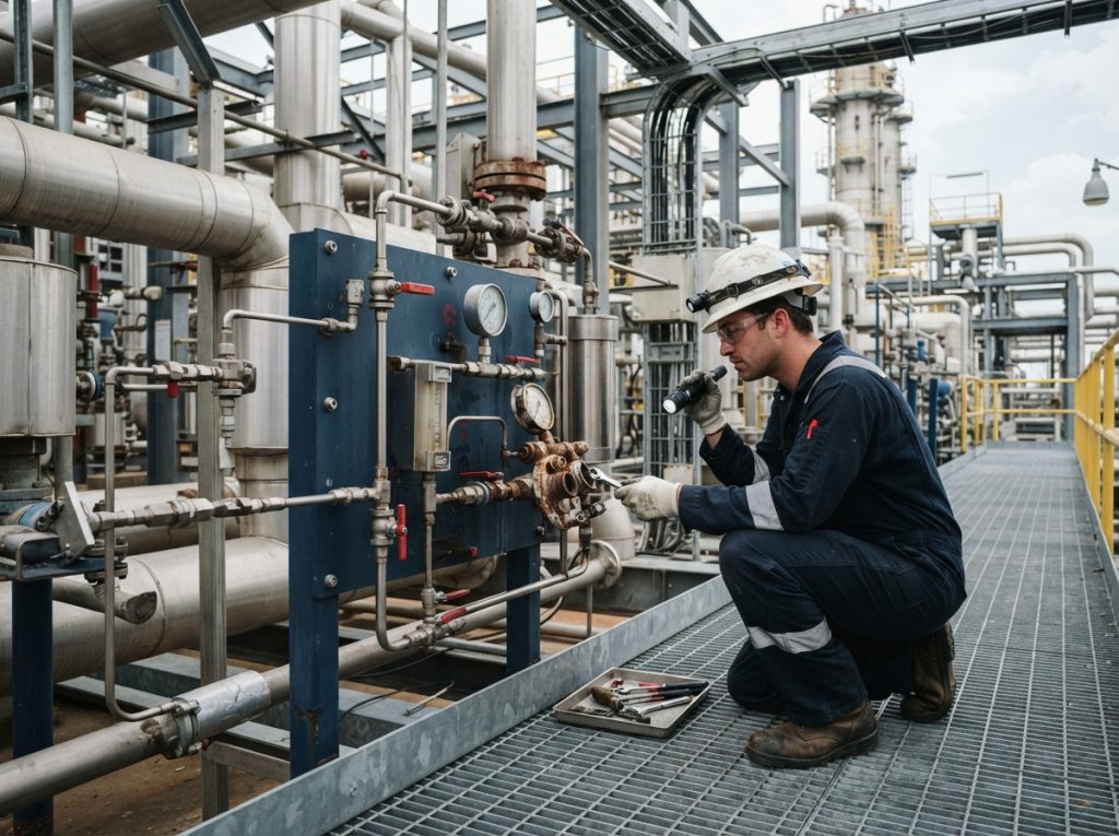 Grab sampling station on a Gulf Coast refinery unit being inspected