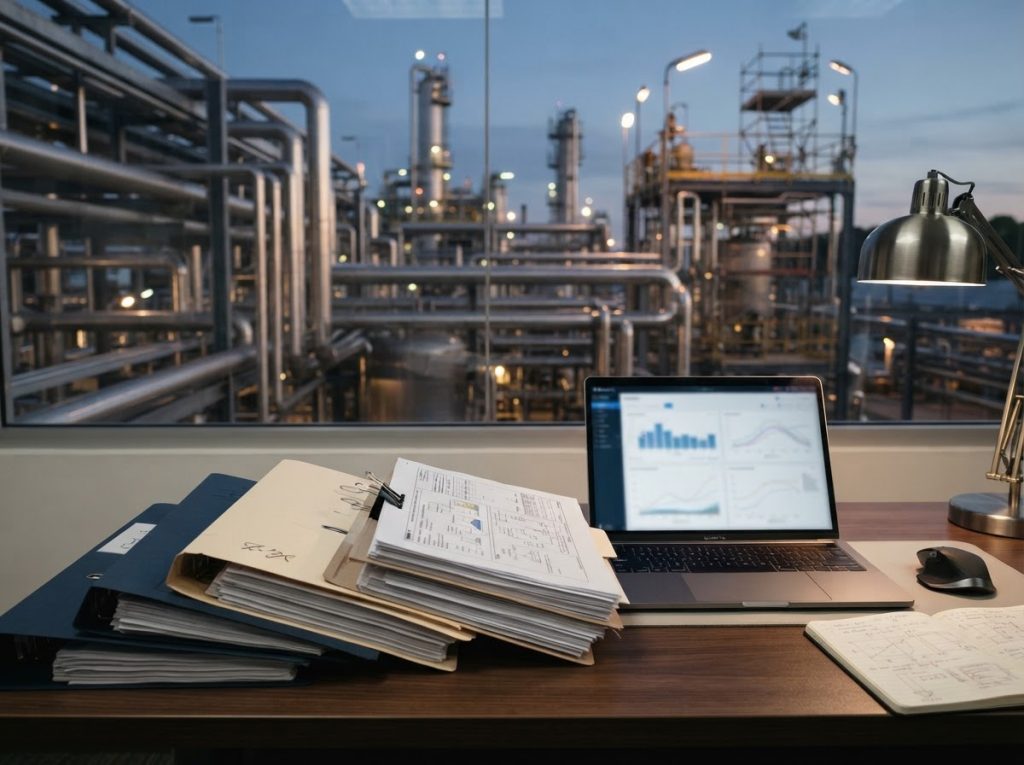 Contractor safety and insurance documents on an office desk