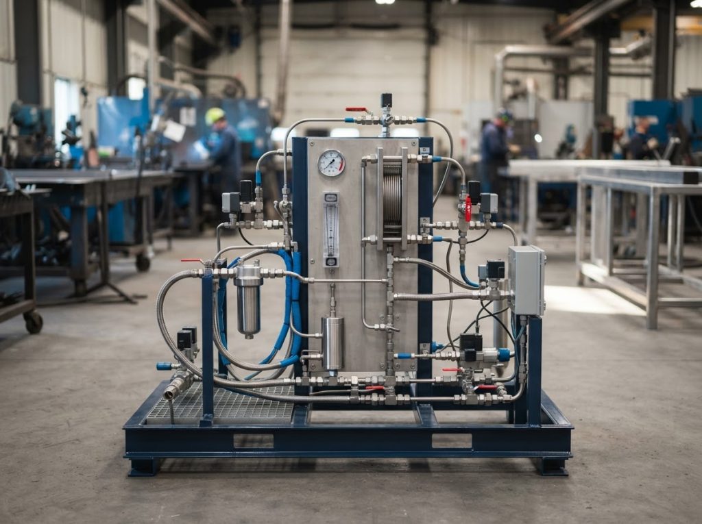 Compact skid-mounted assembly carrying sample conditioning equipment