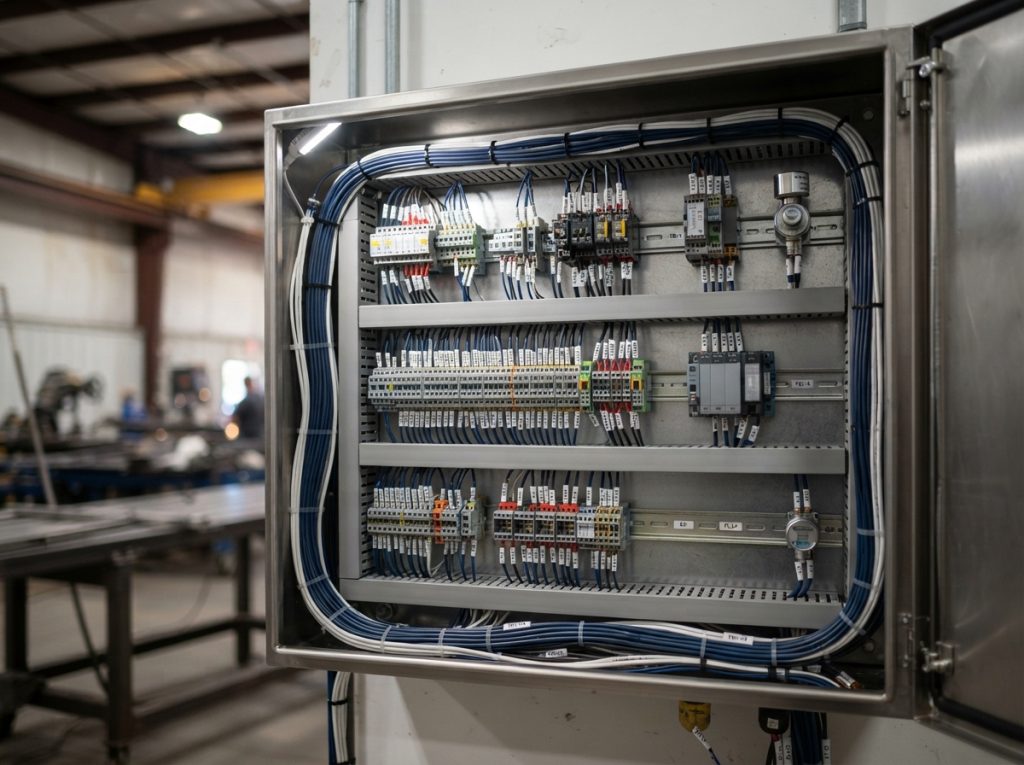 Tagged equipment and labeled conductors in a wired panel