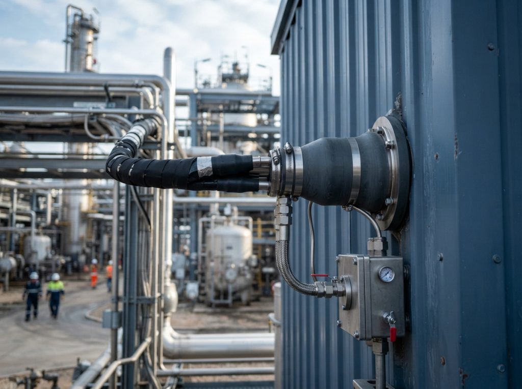 Weatherproof heated tube bundle termination at an analyzer shelter wall
