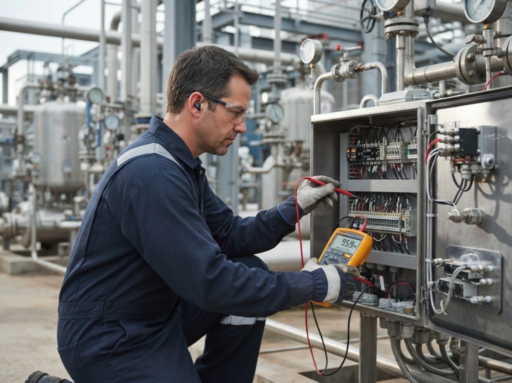 Electrician testing analyzer circuits with an insulation resistance meter