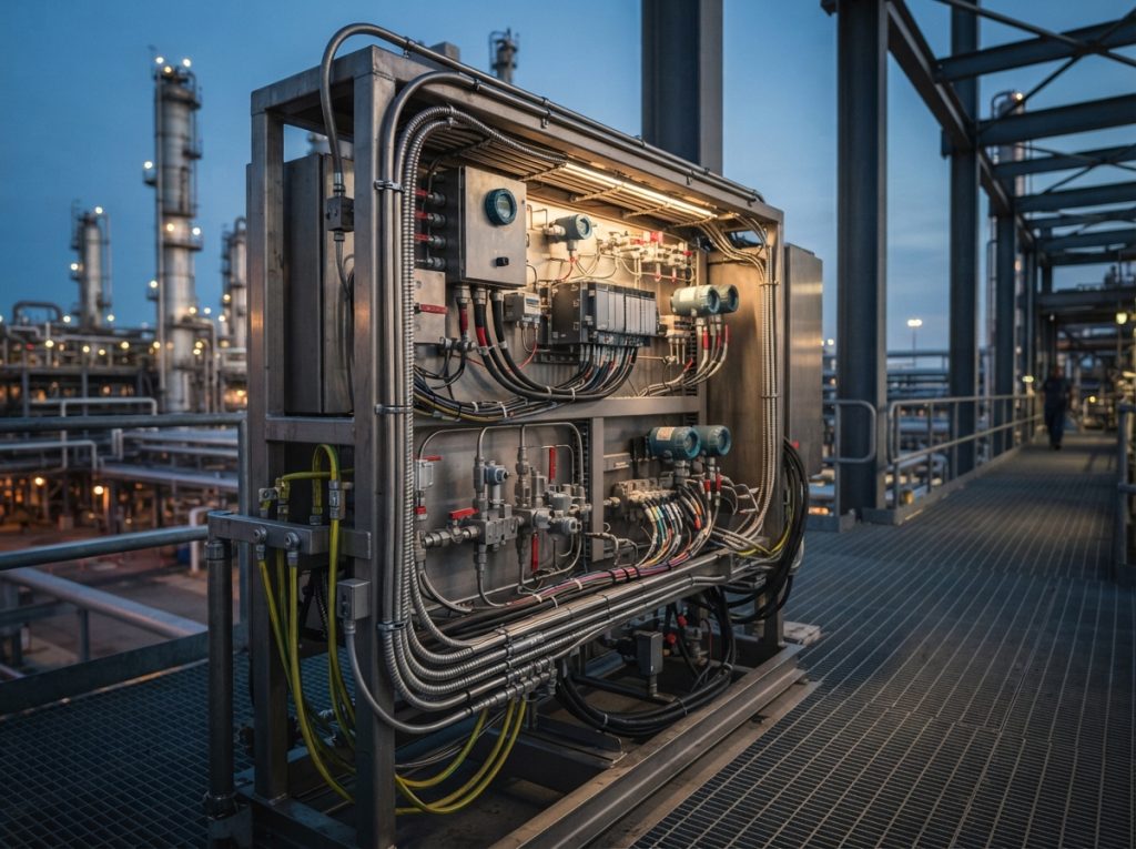 Analyzer package with power, signal, grounding and raceway connections