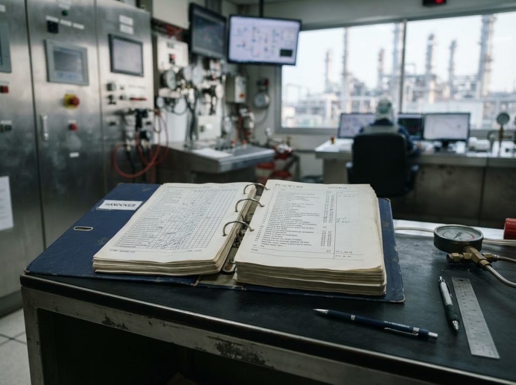 Handover binder with commissioning records and a punch list