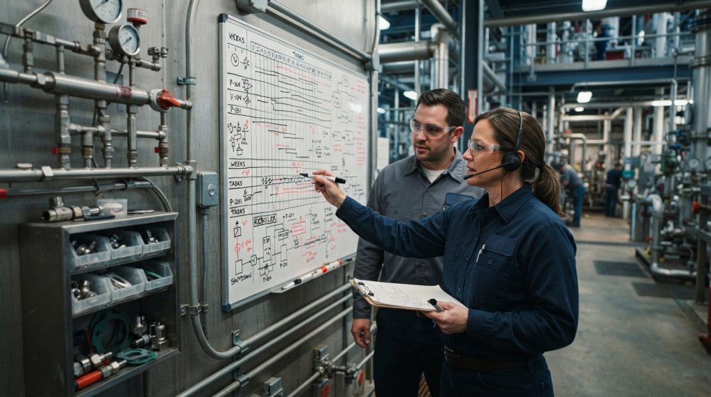 Maintenance planner and technician scheduling a service window