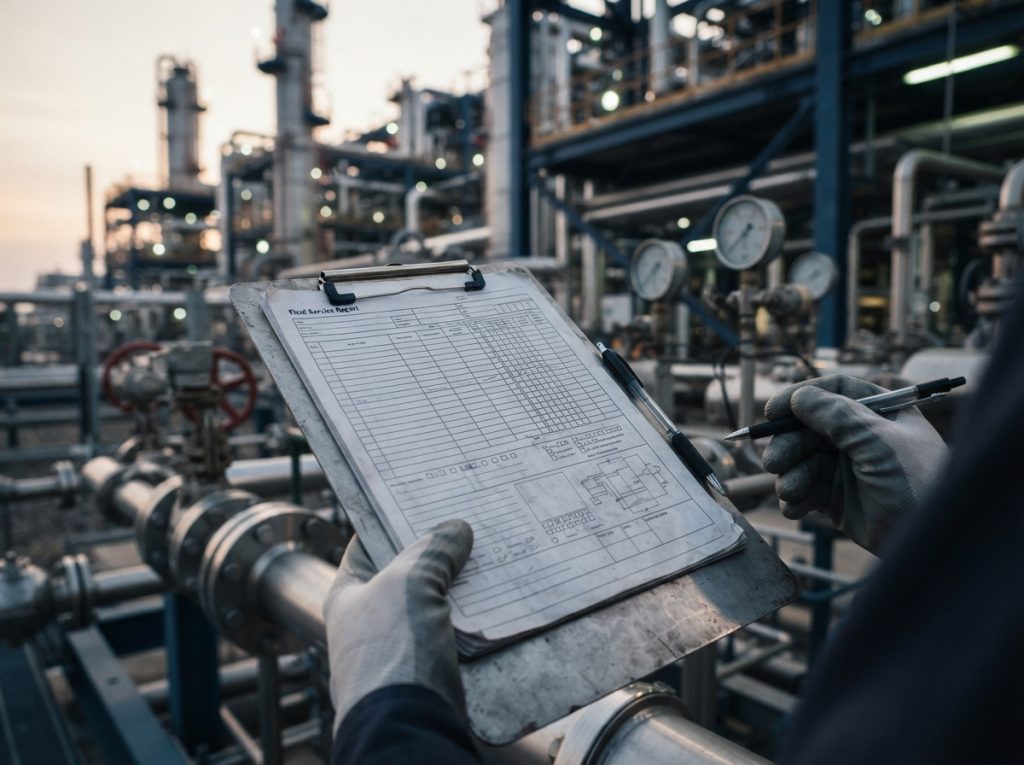 Field service report with findings and recommended next actions