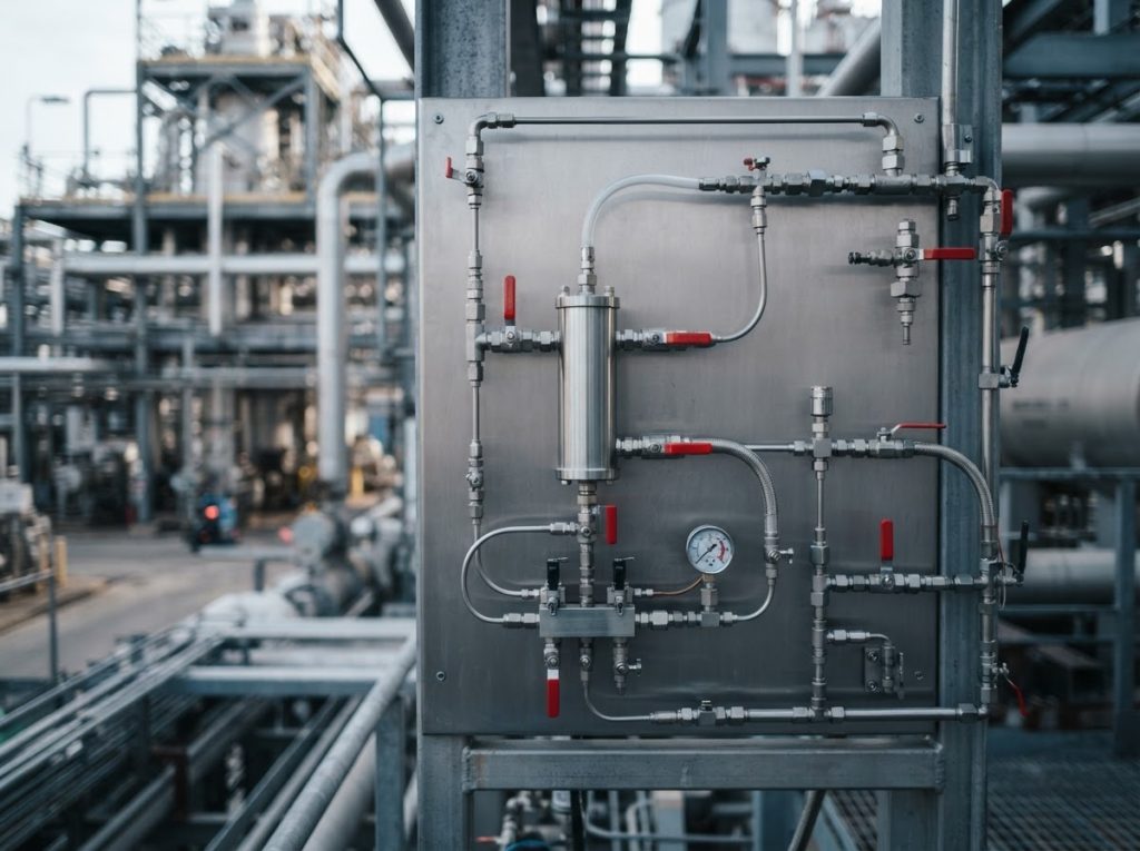 Closed-loop grab sampling panel with sample cylinder and return line