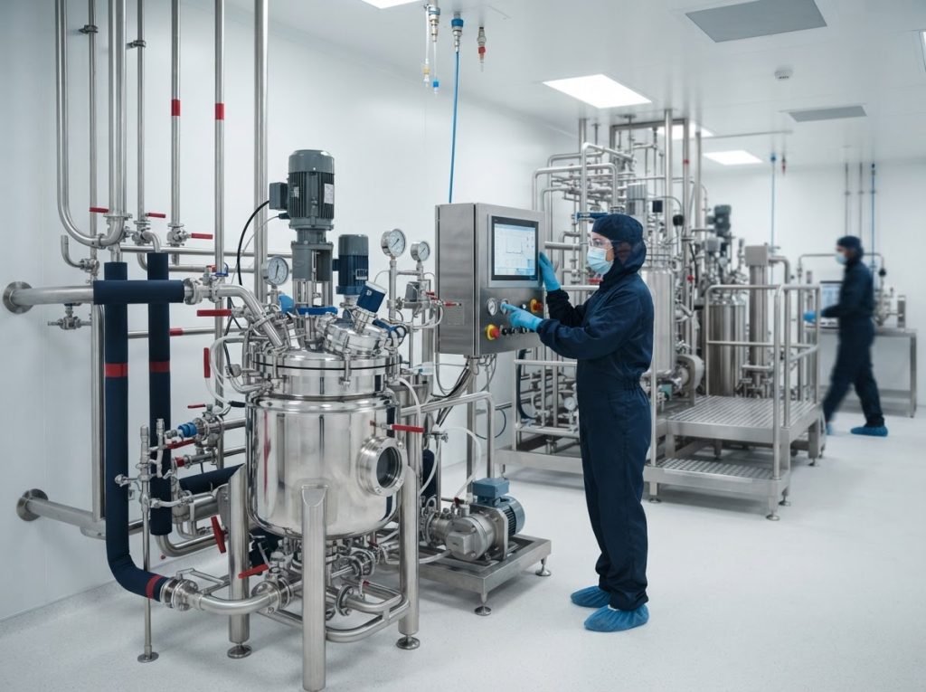 Pharmaceutical manufacturing suite with stainless equipment