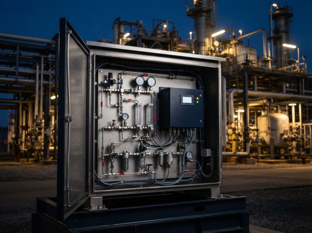 Refinery analyzer package with sample conditioning panel