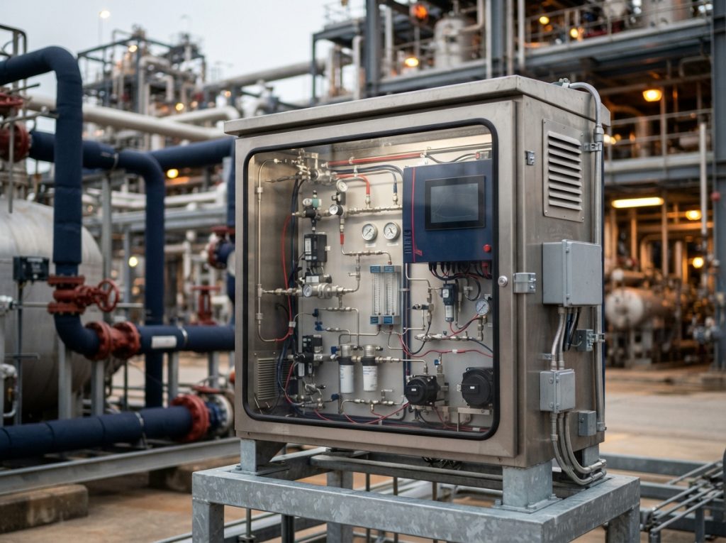Petrochemical analyzer package with sample handling