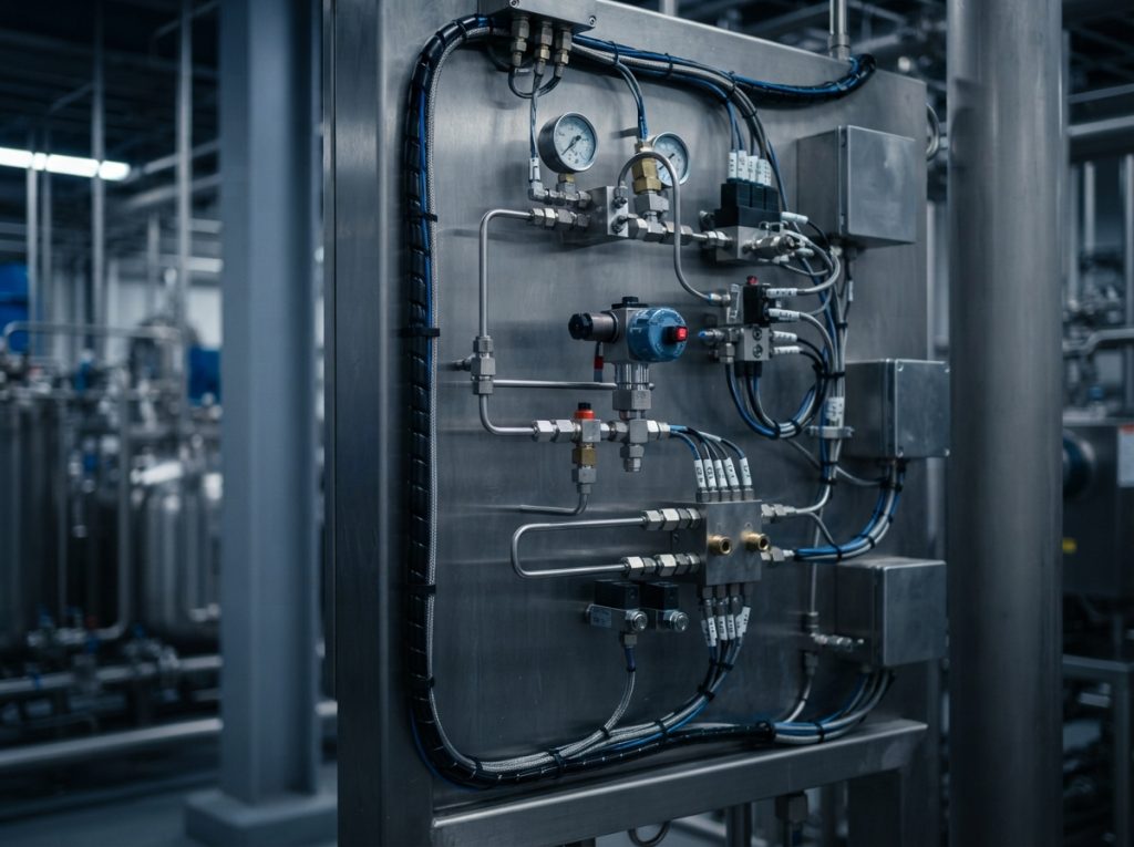 Instrument and utility assembly on a stainless panel