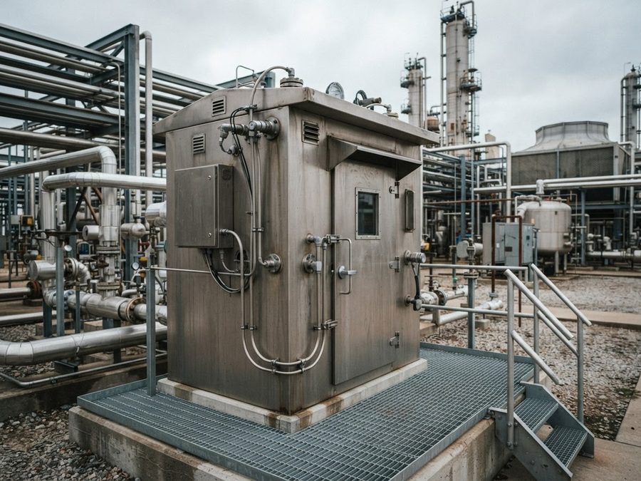 Stainless analyzer shelter installed at a process plant