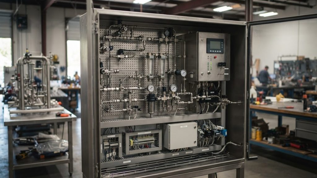 Sample conditioning system integrated into a complete analyzer package